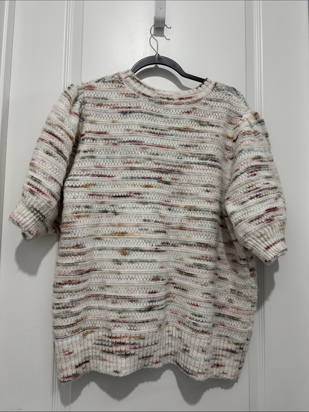 Time and Tru Cream Autumn Colored Speckled Short Sleeve Crewneck Sweater XXL - Picture 5 of 5